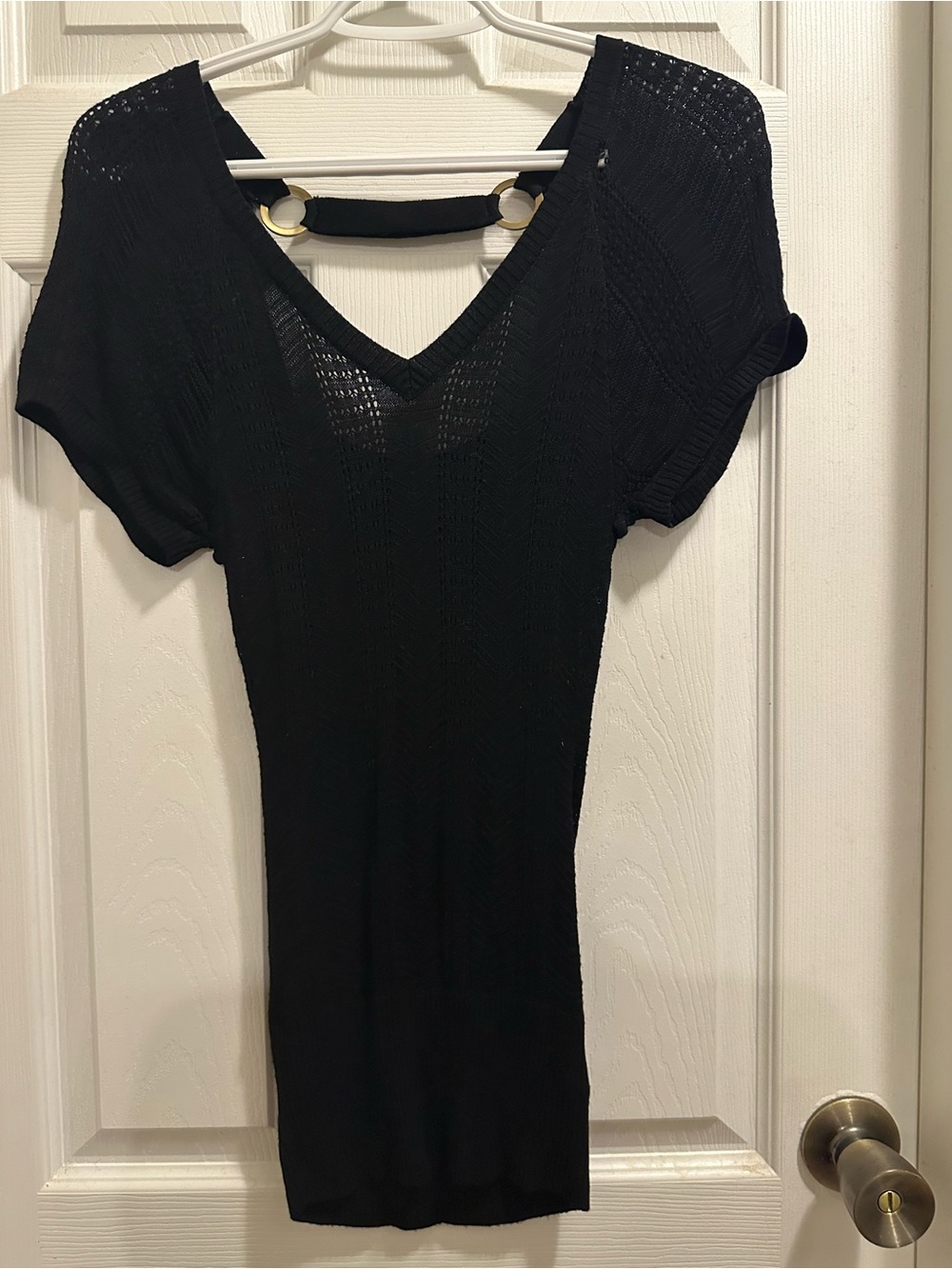 Guess Black Knit V-Neck Short Sleeve Top